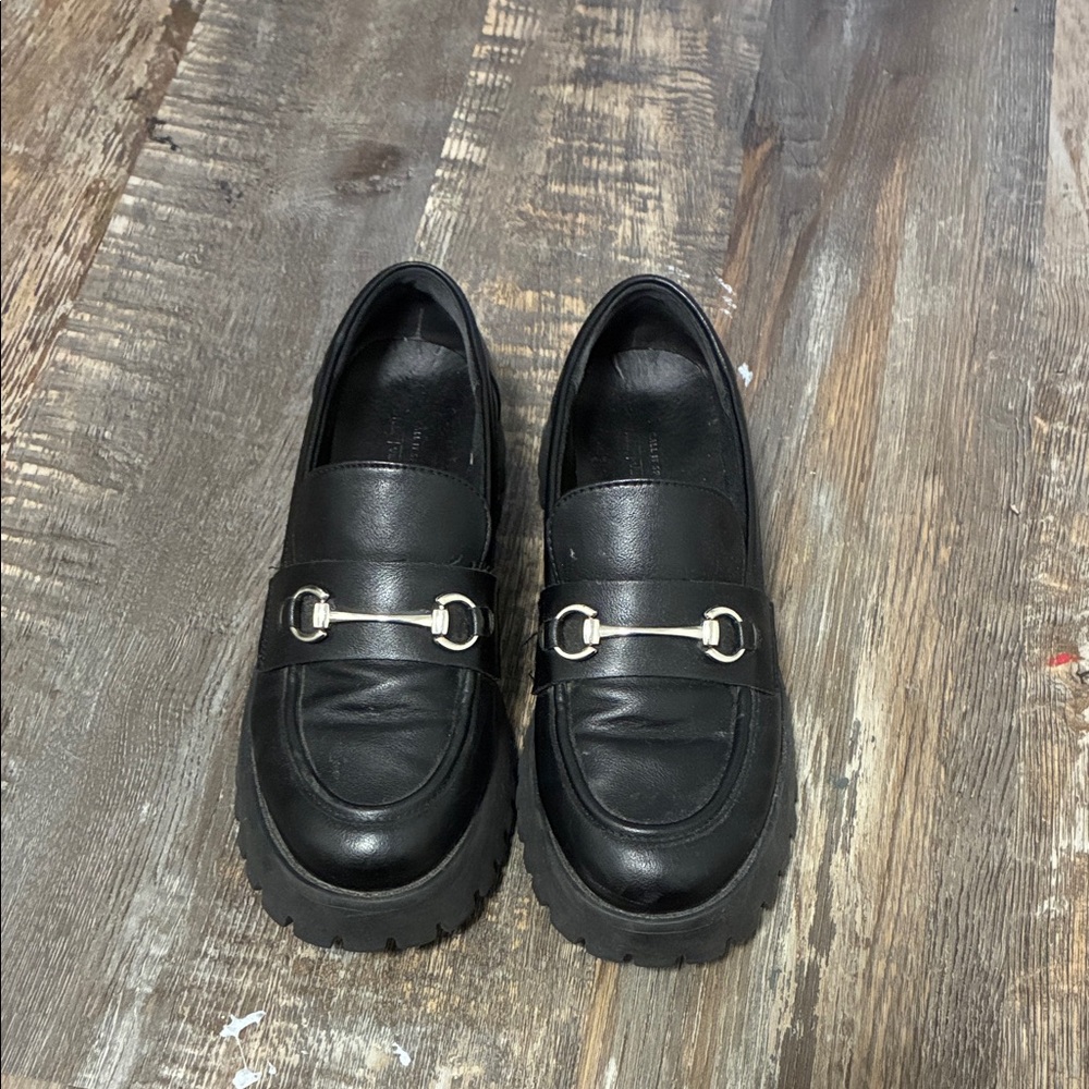 Black Loafers with Silver Buckle